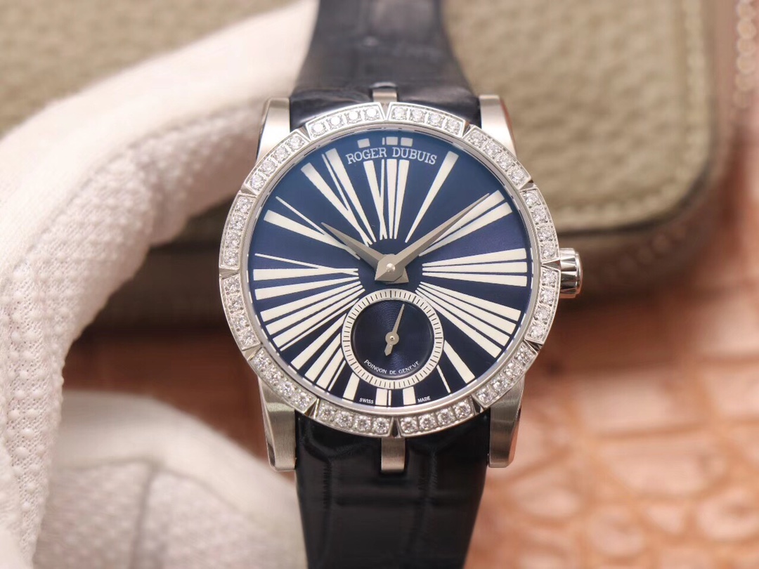 [PF공장]로저드뷔 엑스칼리버 36mm 블루다이얼 다이아몬드베젤 가죽스트랩