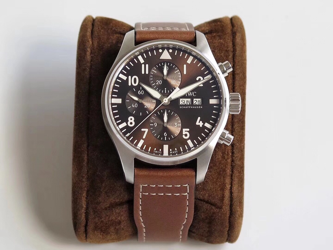 [ZF공장]IWC 파일럿 크로노 IW377713 브라운다이얼 가죽스트랩