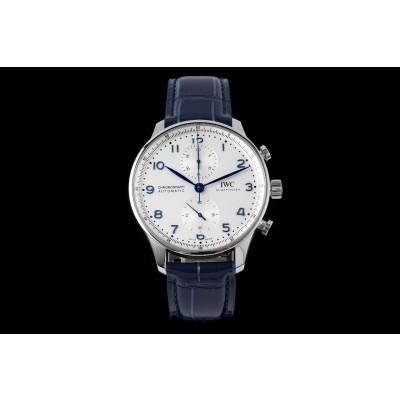[AZ공장]IWC 포르투기즈 크로노 IW371605 화이트다이얼 블루핸즈 가죽스트랩