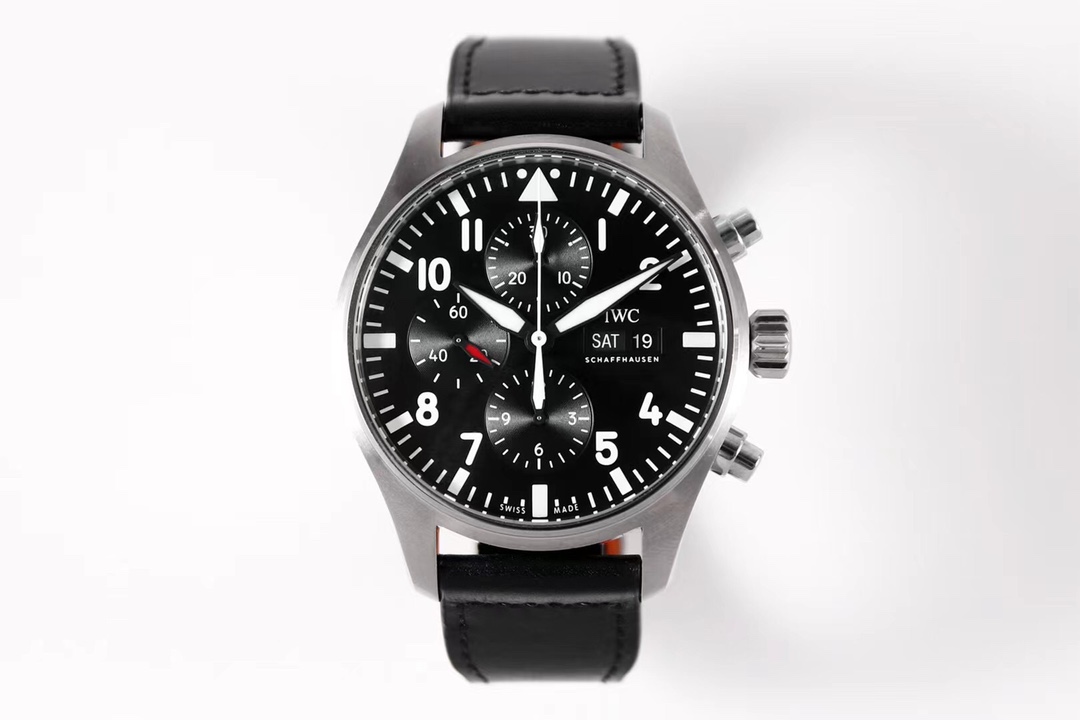 [ZF공장]IWC 파일럿 크로노 IW377709 블랙다이얼 블랙가죽 스트랩
