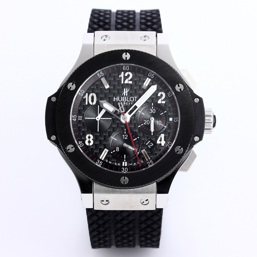 [HB공장]위블로 빅뱅 44mm 블랙다이얼 세라믹베젤 카본다이얼 아라비아인덱스 러버스트랩