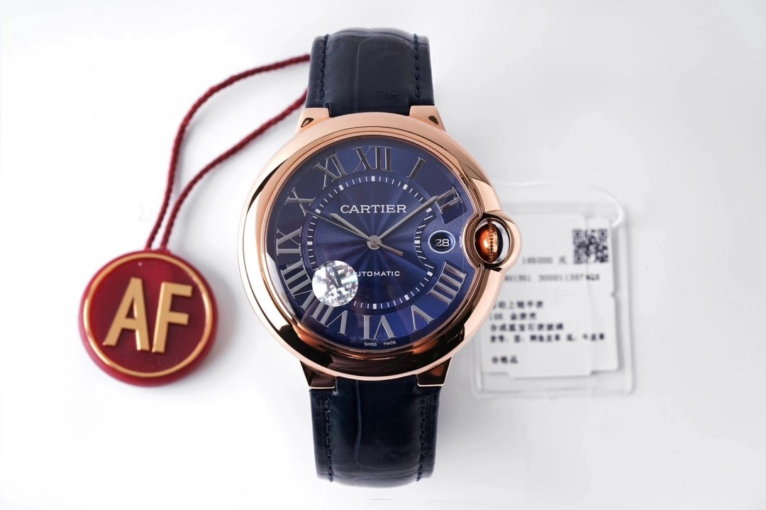 [AF공장]까르띠에 발롱블루 42MM 18K 로즈골드 블루다이얼 가죽스트랩