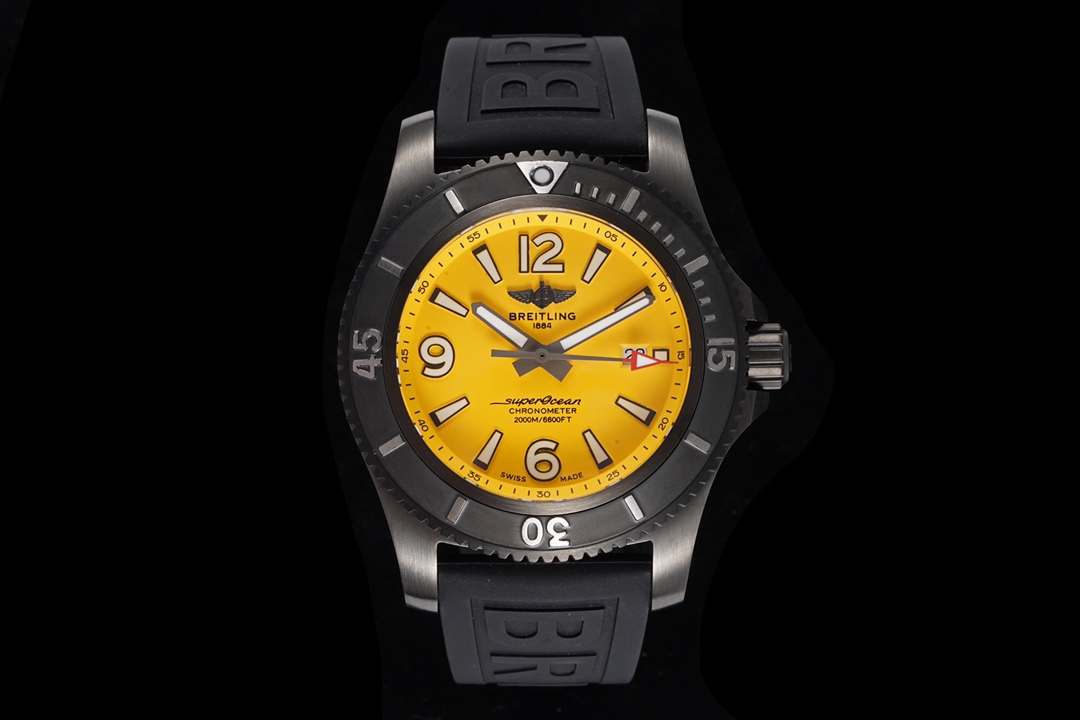 [TF공장]브라이틀링 슈퍼오션 46mm DLC블랙 옐로우다이얼 러버스트랩