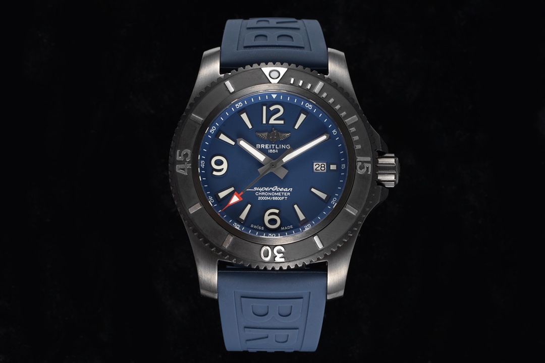 [TF공장]브라이틀링 슈퍼오션 46mm DLC블랙 블루다이얼 러버스트랩