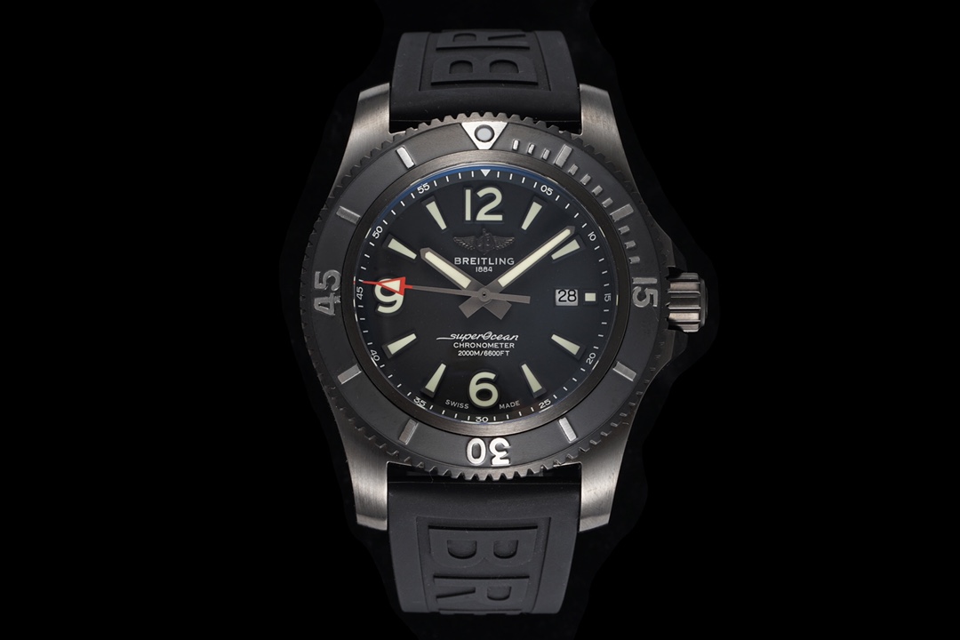 [TF공장]브라이틀링 슈퍼오션 46mm DLC블랙 블랙다이얼 러버스트랩