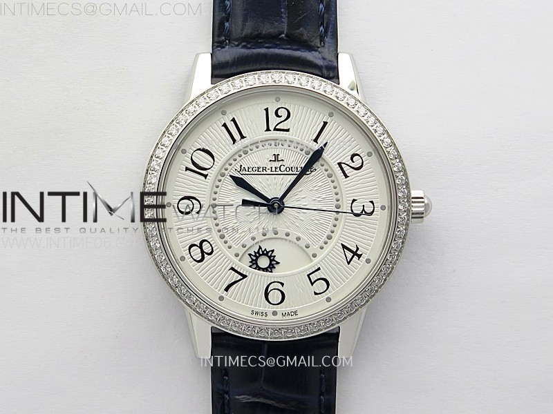 Rendez-Vous Night & Day DiamondsSS ZF 11 Best Edition White Textured Dial SS Bezel on Black Leather Strap Super Clone A898