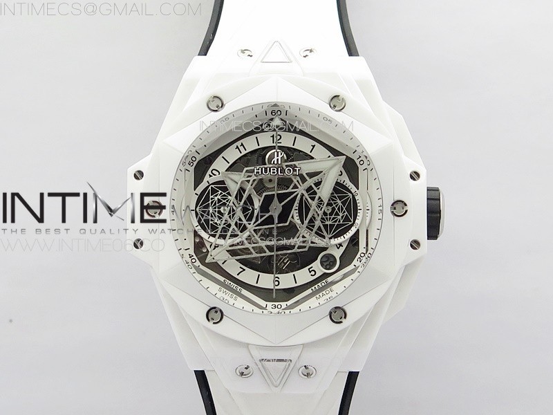 Big Bang Sang Bleu II White Ceramic BBF Best Edition on White Rubber Strap A1240