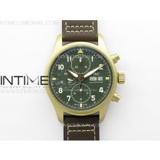 Pilot Chrono Spitfire IW387902 Bronze ZF 11 Best Edition Green Dial on Brown Leather Strap A7750