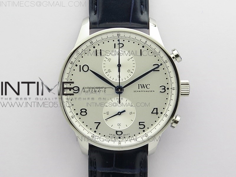 Portuguese IW371605 ZF V3 11 Best Edition SS White Dial Blue Markers on Blue Leather Strap A96355