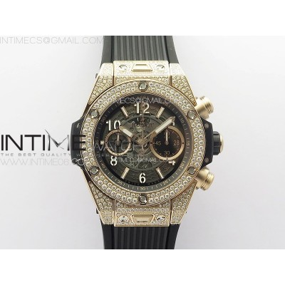Hublot Big Bang Unico RG Full Diamonds ZF 11 Best Edition Skeleton Dial on Black Rubber Strap A1280