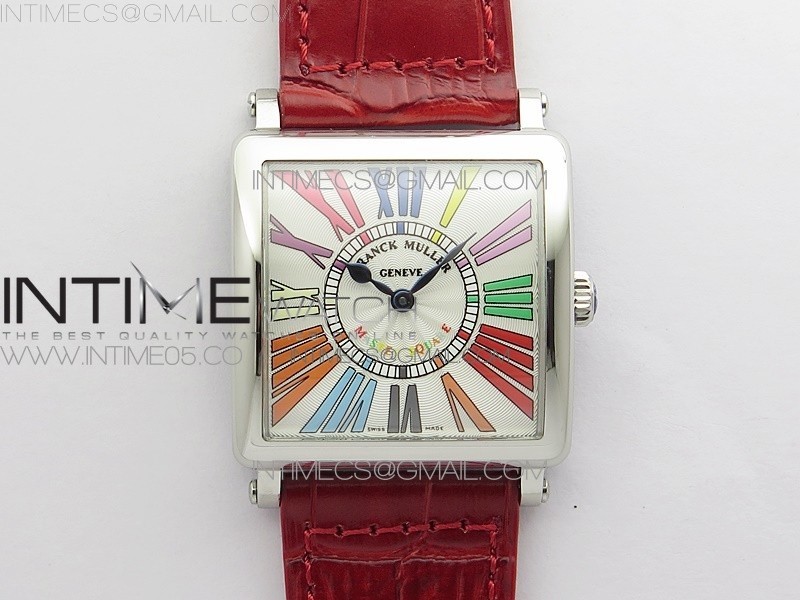 Master Square SS Ladies ZF 11 Best Edition White Colorful Roman Dial on Red Leather Strap Ronda Quartz