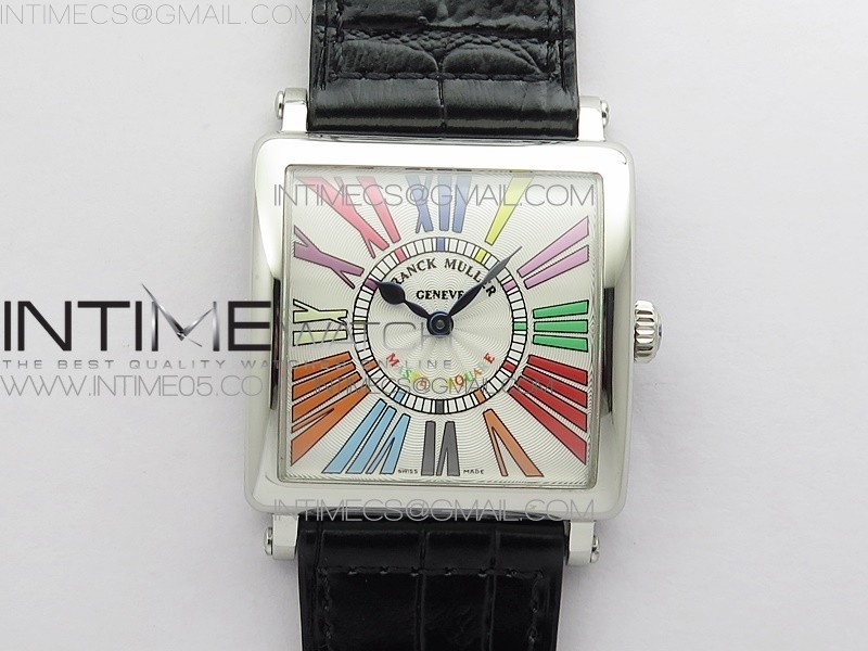 Master Square SS Ladies ZF 11 Best Edition White Colorful Roman Dial on Black Leather Strap Ronda Quartz