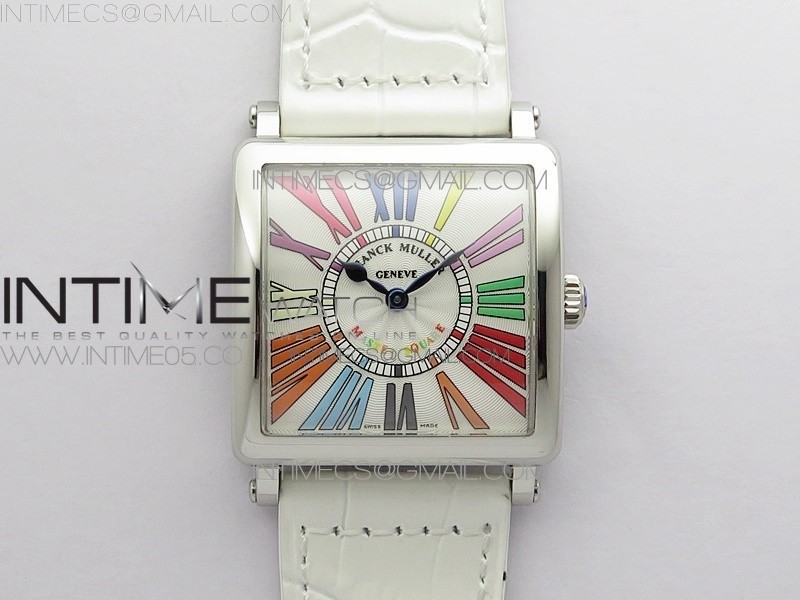 Master Square SS Ladies ZF 11 Best Edition White Colorful Roman Dial on White Leather Strap Ronda Quartz