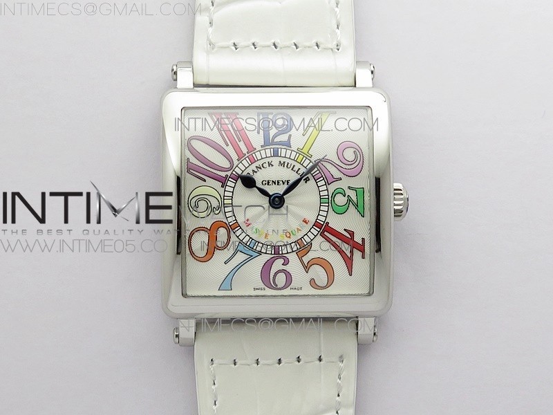 Master Square SS Ladies ZF 11 Best Edition White Colorful Arabic Dial on White Leather Strap Ronda Quartz