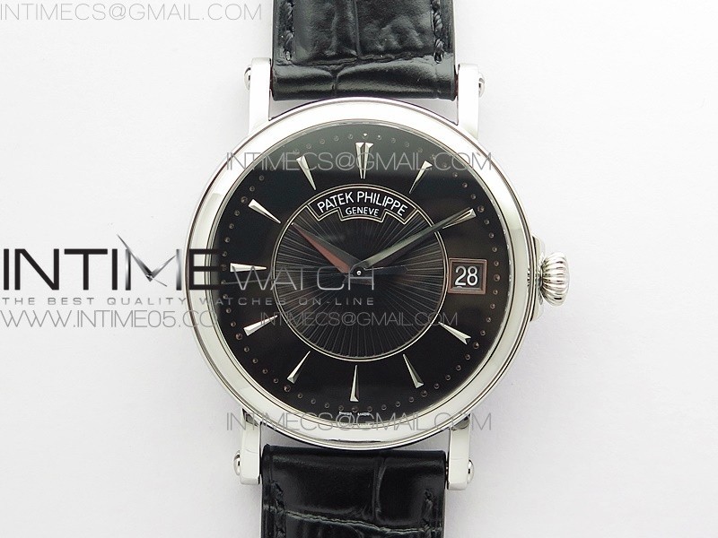 Calatrava 5153G SS ZF 11 Best Edition Black textured dial on Black Leather Strap A324CS