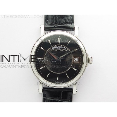 Calatrava 5153G SS ZF 11 Best Edition Black textured dial on Black Leather Strap A324CS