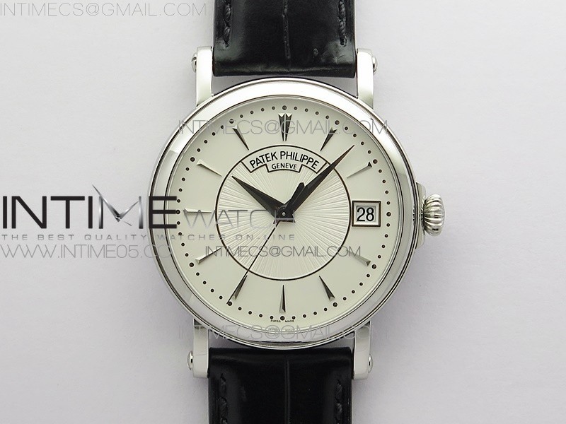 Calatrava 5153G-010 SS ZF 11 Best Edition White textured dial on Black Leather Strap A324CS