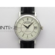 Calatrava 5153G-010 SS ZF 11 Best Edition White textured dial on Black Leather Strap A324CS