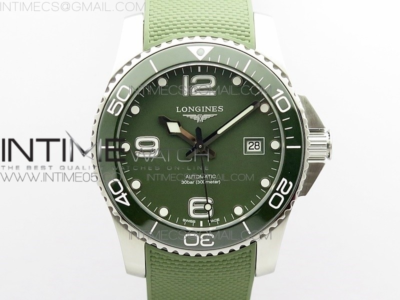 Conquest L3.840.4.56.6 Real Ceramic Bezel SS ZF 11 Best Edition Green dial On Green Rubber Strap A2824