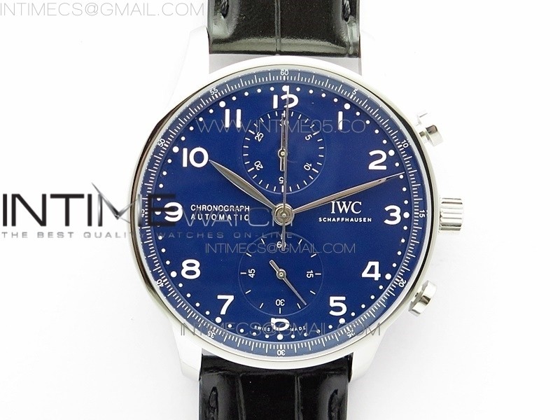 Portugieser Chronograph Edition 150 Years IW371601 ZF 11 Best Edition Blue Dial on Black Leather Strap A7750 (Slim Movement)