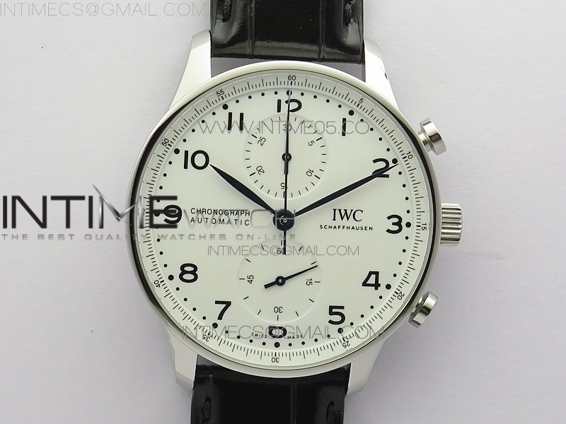 Portugieser Chronograph Edition 150 Years IW371602 ZF 11 Best Edition White Dial on Black Leather Strap A7750 (Slim Movement)