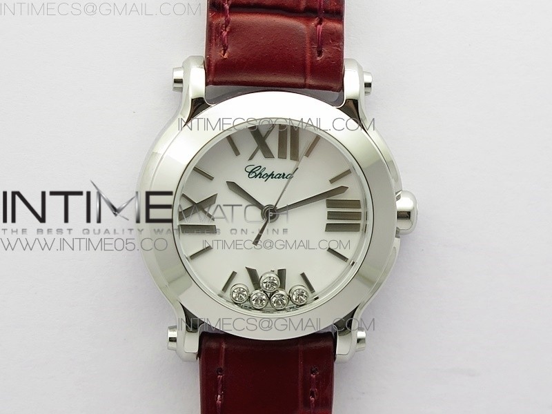 Happy Sport Mini SS ZF MOP Dial on Red Leather Strap Swiss ETA 955.112