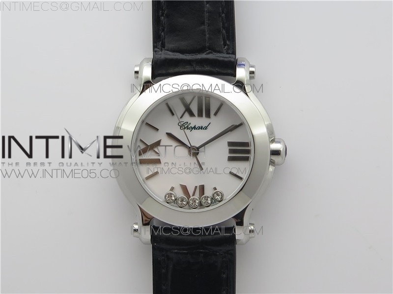 Happy Sport Mini SS ZF MOP Dial on Black Leather Strap Swiss ETA 955.112