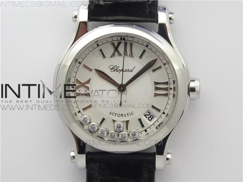 HAPPY SPORT AUTOMATIC SS 36MM ZF 11 BEST EDITION WHITE DIAL ON BLACK LEATHER STRAP A2892