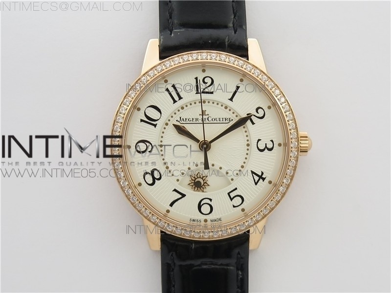 Rendez-Vous Night & Day RG ZF 11 Best Edition Ivory White Dial Black Markers Diamonds Bezel on Black Leather Strap A898