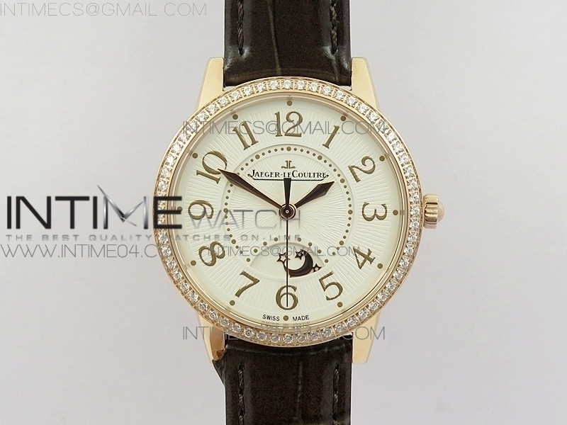 Master Ultra-Thin Moon Ladies RG ZF 11 Best Edition White Texture Dial on Black Leather Strap A898