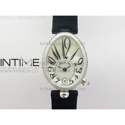 Reine de Naples 8918BB SS ZF 11 Best Edition White MOP Dial Diamonds Bezel on Black Fabric Strap A537