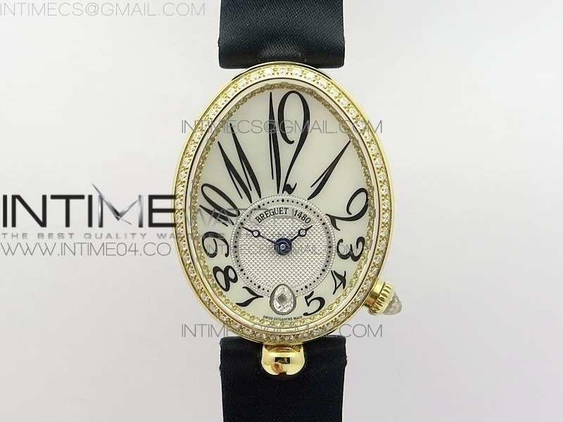 Reine de Naples 8918BB YG ZF 11 Best Edition White MOP Dial Diamonds Bezel on Black Fabric Strap A537