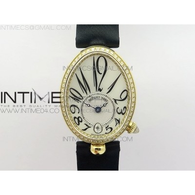 Reine de Naples 8918BB YG ZF 11 Best Edition White MOP Dial Diamonds Bezel on Black Fabric Strap A537