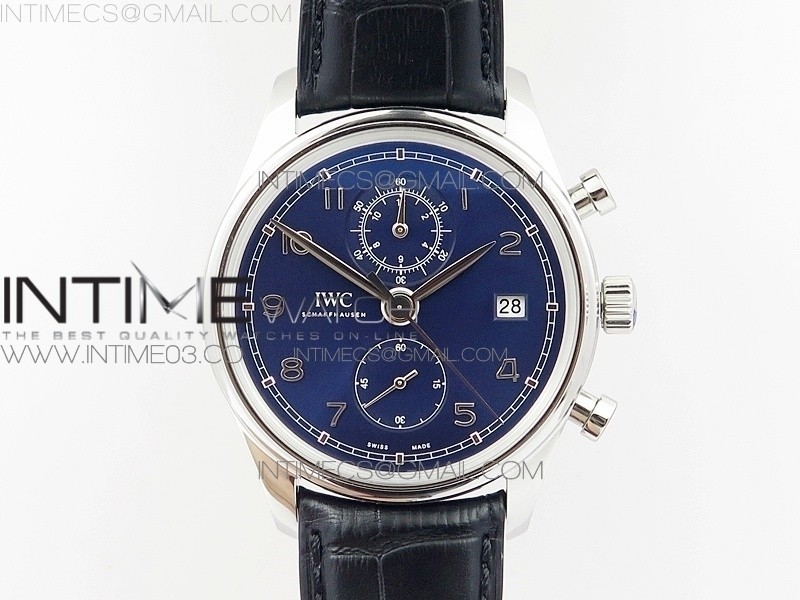 6Portugieser Chrono Classic 42 IW390406 ZF 11 Best Edition Blue Dial Blue Hand on Black Leather Strap A7750