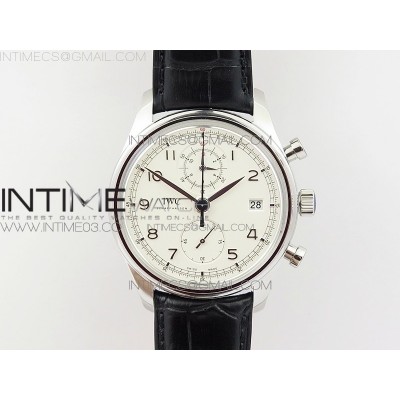 Portugieser Chrono Classic 42 IW390403 ZF 11 Best Edition White Dial Blue Hand on Black Leather Strap A7750