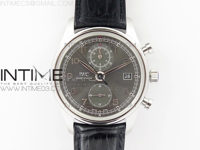 Portuguese IW390404 SS ZF 11 Best Edition Gray Dial A7750 On Black Leather Strap