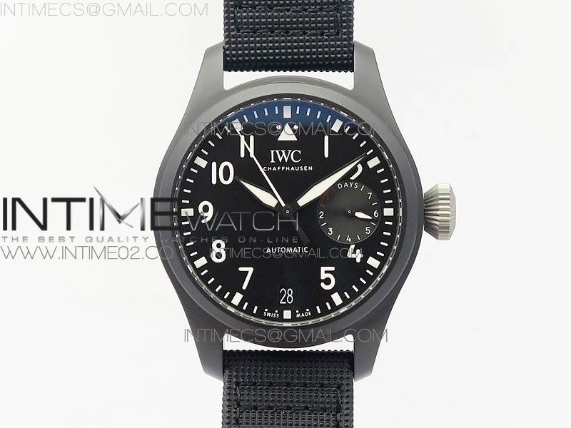 Big Pilot Real PR IW502001 Real Ceramic V2 ZF 11 Best Edition Black Dial on Black Calfskin Strap A51111