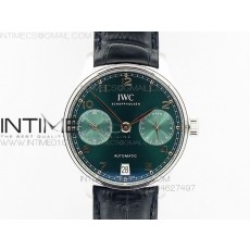 PORTUGUESE REAL PR SS IW500708 Green DIAL V4 ZF 11 BEST EDITION ON BLACK LEATHER STRAP A52010