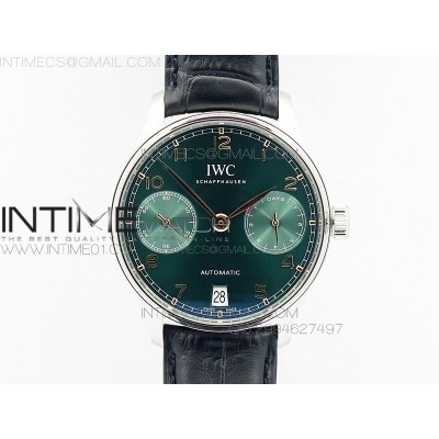 PORTUGUESE REAL PR SS IW500708 Green DIAL V4 ZF 11 BEST EDITION ON BLACK LEATHER STRAP A52010