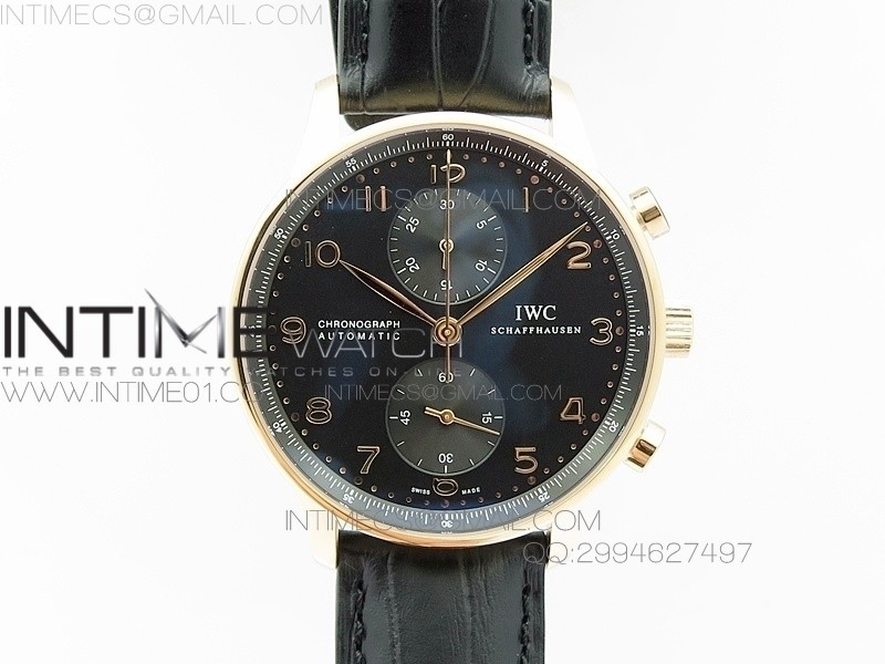 Portuguese IW371415 ZF V3 11 Best Edition RG Black dial on Black Leather Strap A79350 (Slim Movement)