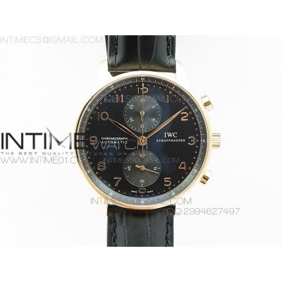 Portuguese IW371415 ZF V3 11 Best Edition RG Black dial on Black Leather Strap A79350 (Slim Movement)