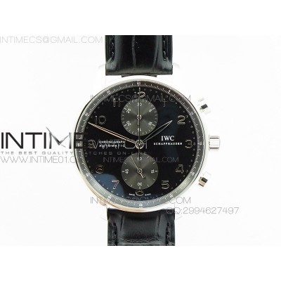 Portuguese IW371447 ZF V3 11 Best Edition SS Black dial on Black Leather Strap A79350 (Slim Movement)
