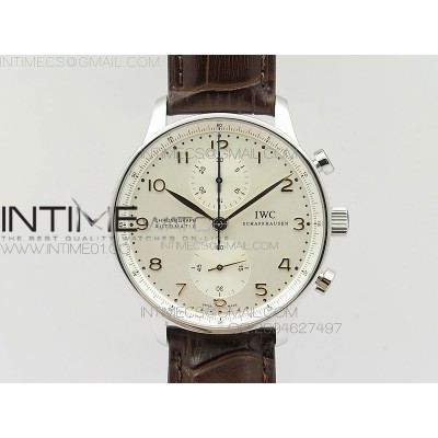 Portuguese IW371445 ZF V3 11 Best Edition SS White Dial RG Markers on Brown Leather Strap A79350 (Slim Movement)