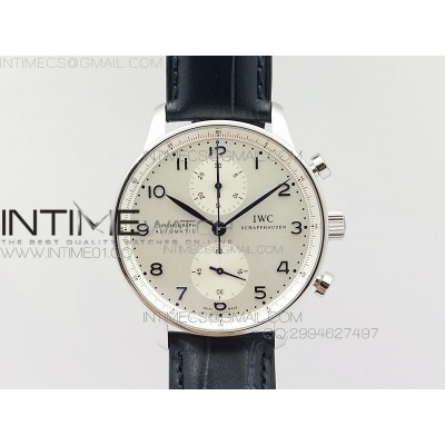 Portuguese IW371446 ZF V3 11 Best Edition SS White Dial Blue Markers on Blue Leather Strap A79350 (Slim Movement)