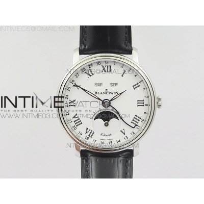 Villeret Quantième Complet 8 Jours SS Complicated Function OMF 11 Best Edition White Dial on Black Leather Strap A6639