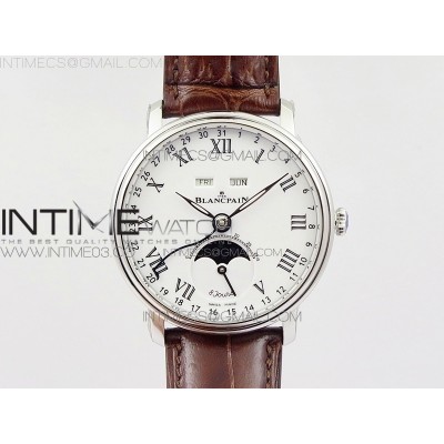 Villeret Quantième Complet 8 Jours SS Complicated Function OMF 11 Best Edition White Dial on Brown Leather Strap A6639