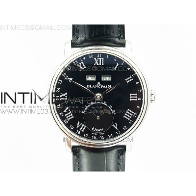 Villeret Quantième Complet 8 Jours SS Complicated Function OMF 11 Best Edition Black Dial on Black Leather Strap A6639