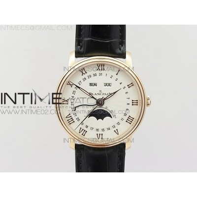 Villeret 6654 RG Complicated Function OMF 11 Best Edition White Texture Dial on Black Leather Strap A6654