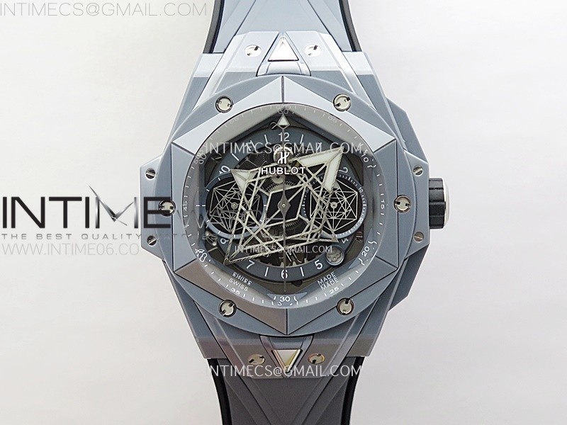 Big Bang Sang Bleu II Gray Ceramic BBF Best Edition on Gray Rubber Strap A1240