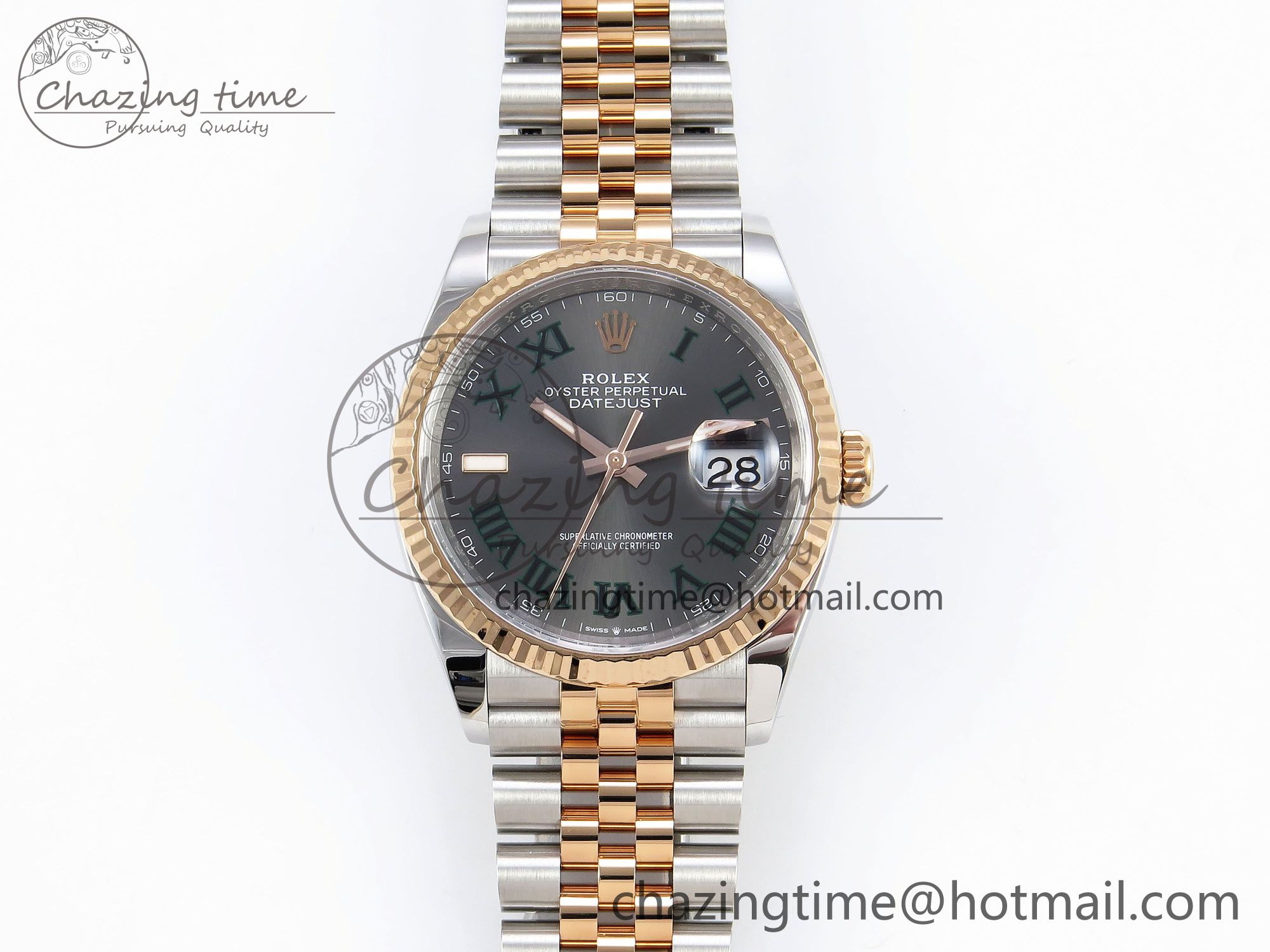 [Clean공장]롤렉스 데이저스트 36mm 126231 Gray DIal Green Roman Marker on SS/RG Jubilee Bracelet VR3235